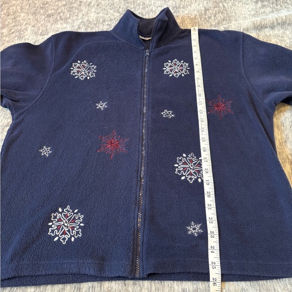 Navy Fleece Jacket with Snowflake Embroidery - Picture 3 of 6